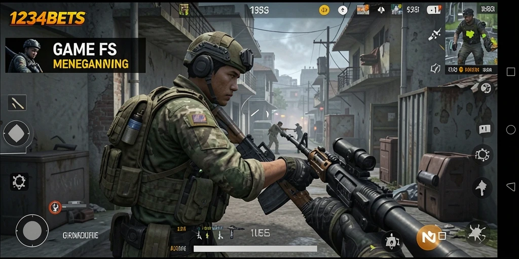 Screenshot utama menampilkan aksi seru gameplay FPS.