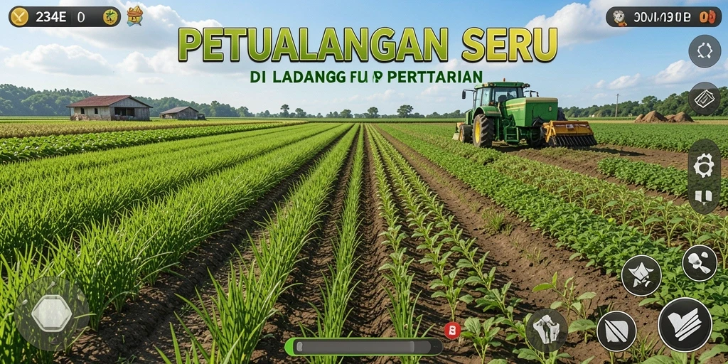 Screenshot gameplay 234E menampilkan petualangan bertani yang seru dan interaktif.