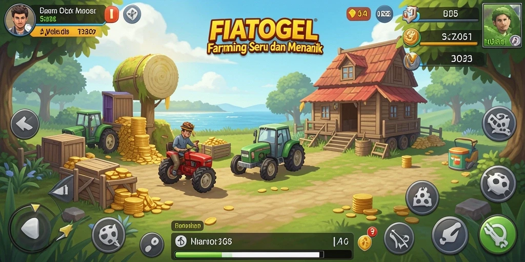 Tampilan utama gameplay FIATOGEL menunjukkan aktivitas pertanian yang menarik.
