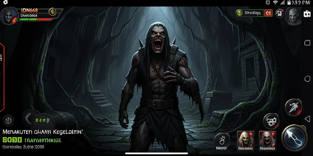 Screenshot menunjukkan karakter menghadapi makhluk mengerikan di kegelapan.