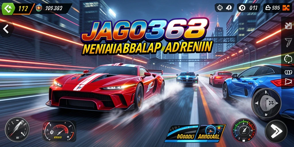 Tangkapan layar permainan JAGO368 dengan aksi balap yang mendebarkan.