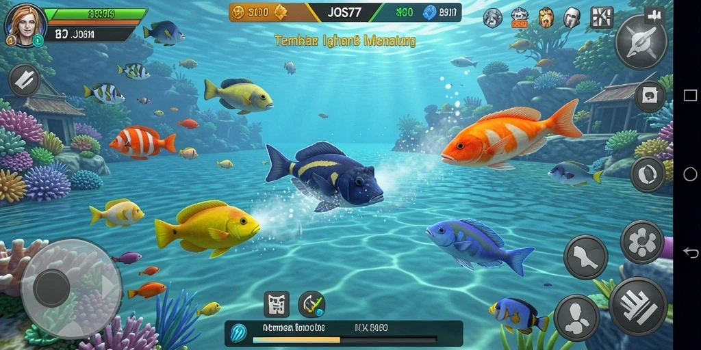 Tampilan gameplay menarik dari JOS77 saat menangkap ikan.