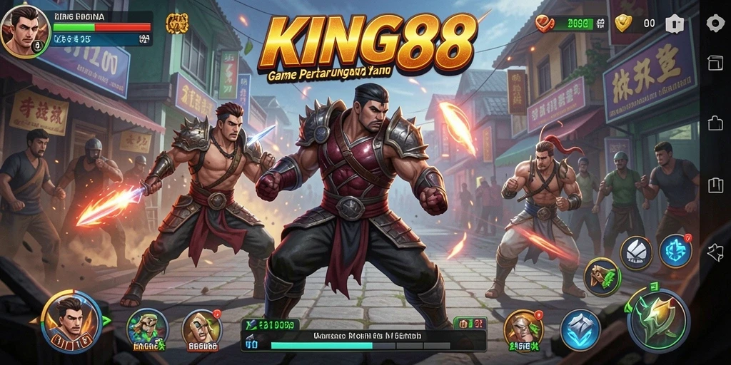 Screenshot KING88 menunjukkan pertarungan seru dengan karakter beragam.