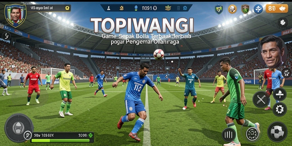 Tampilan aksi seru dalam gameplay sepak bola di TOPIWANGI.
