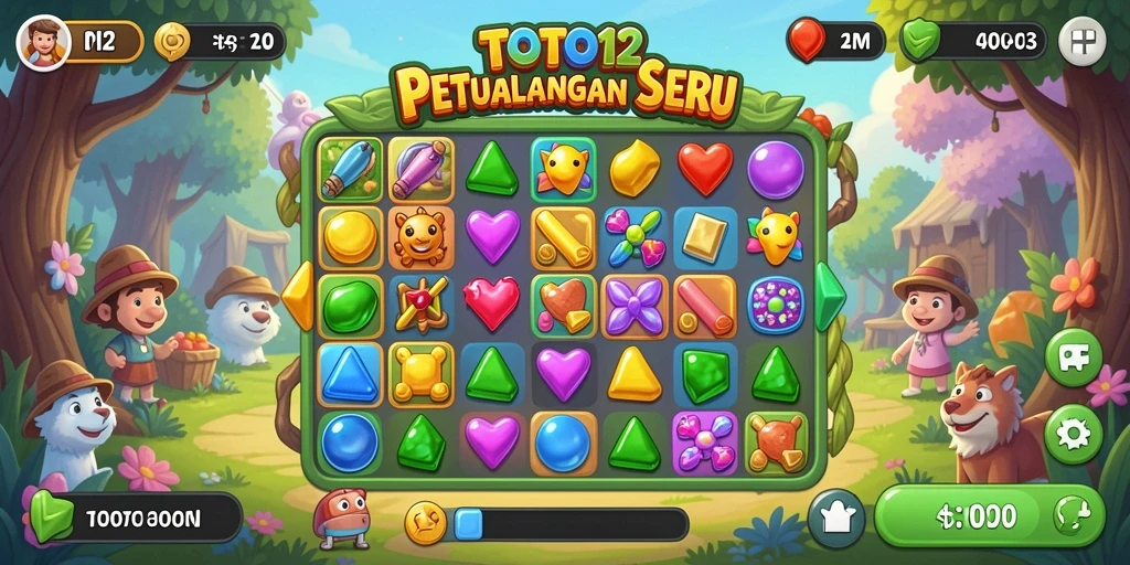Tampilan gameplay seru dalam TOTO12 dengan berbagai elemen Match-3.